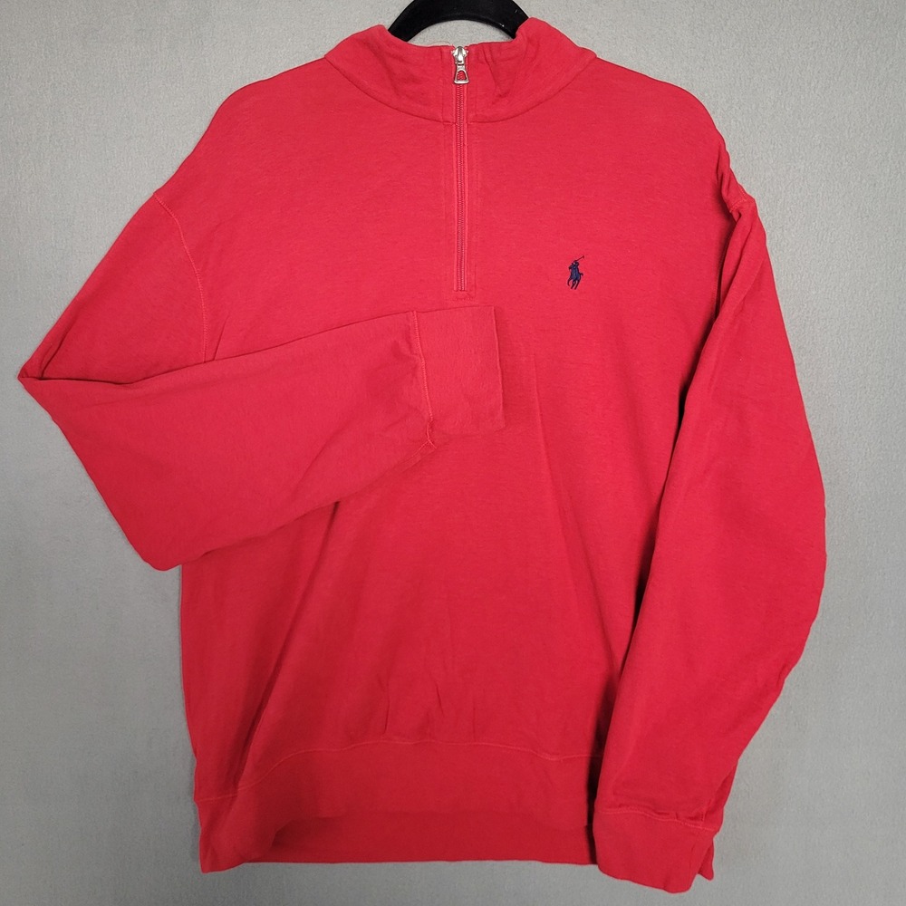 Polo‎ Ralph Lauren Mens XL Red Quarter Zip Pullover Cotton Blend Sweatshirt